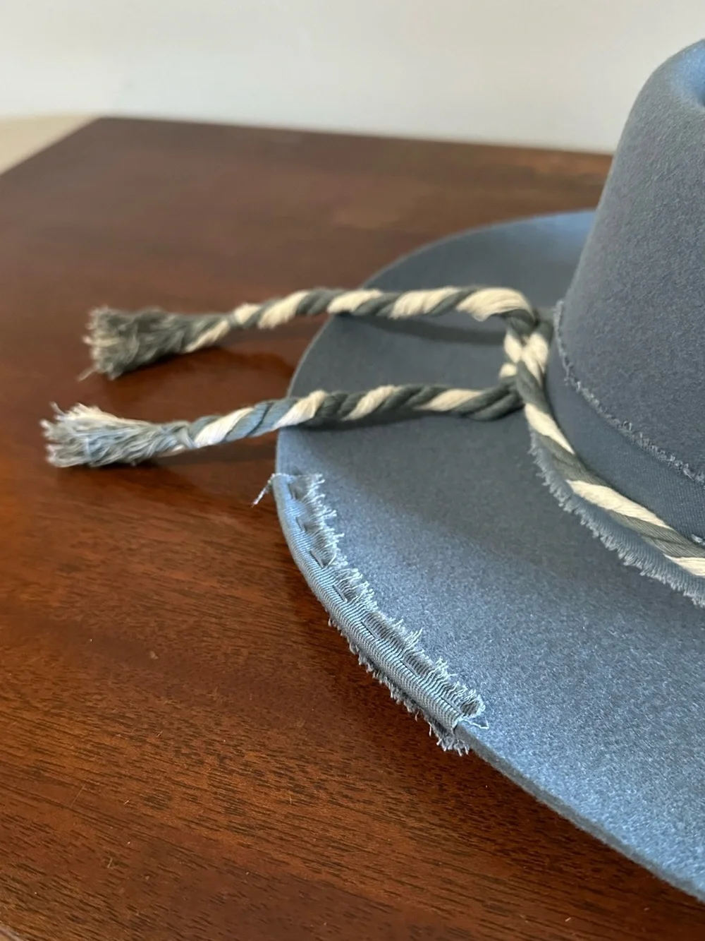 GIGI PIP Wide Brim Felt Fedora in Slate Blue with Braided Accent